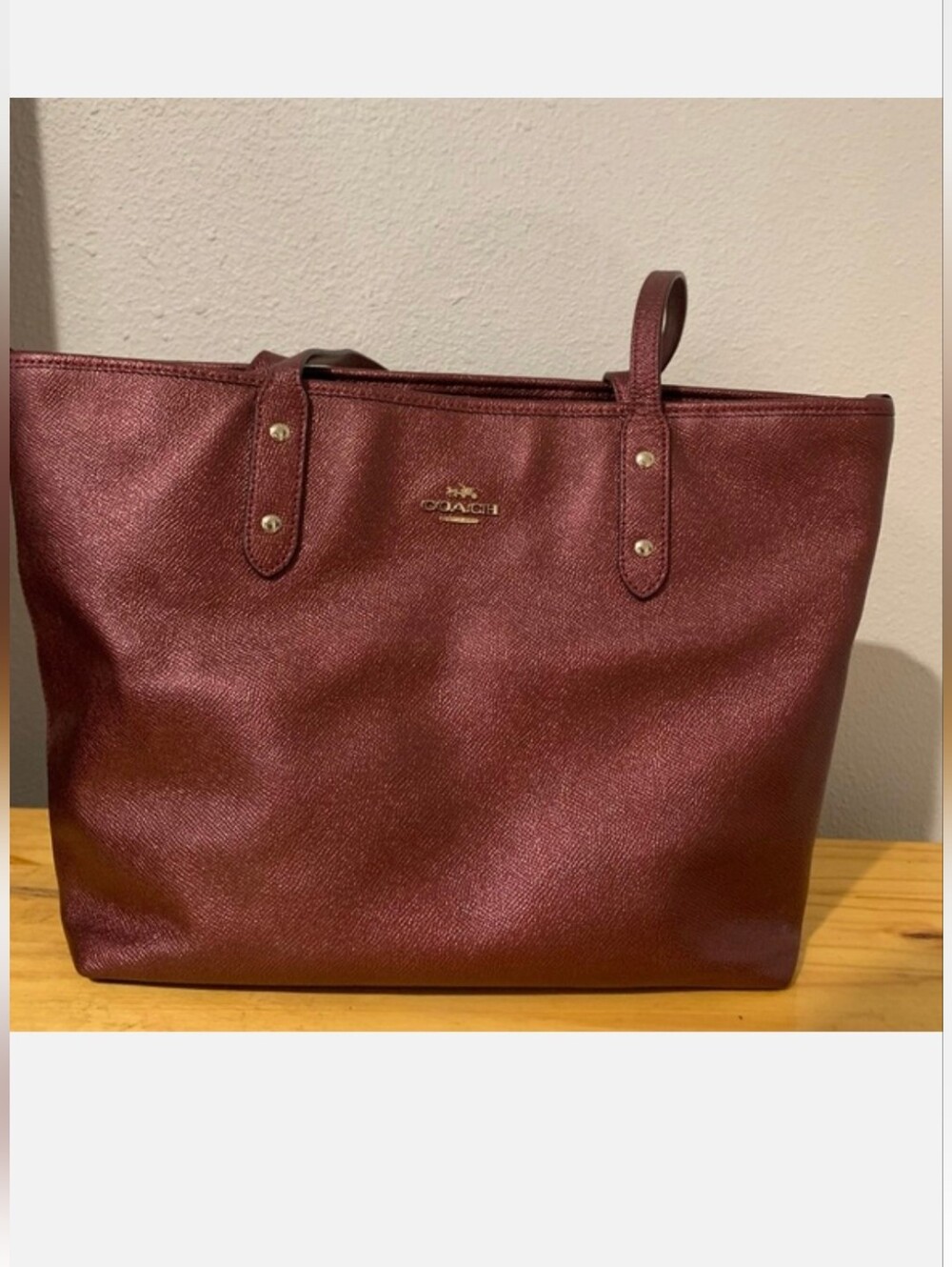 COACH Wine Saffiano Leather Tote